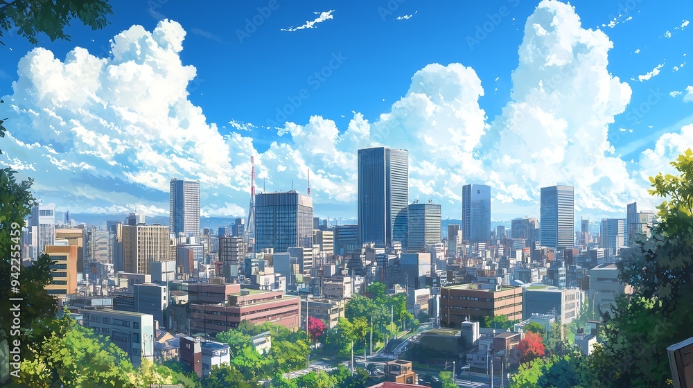 Obraz premium anime city landscape