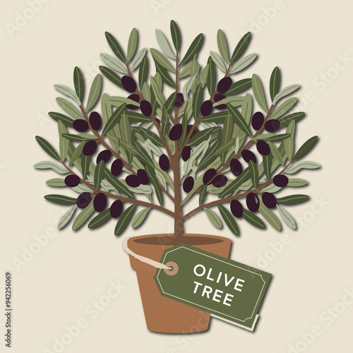 A vector logo design featuring a silhouetted olive tree.