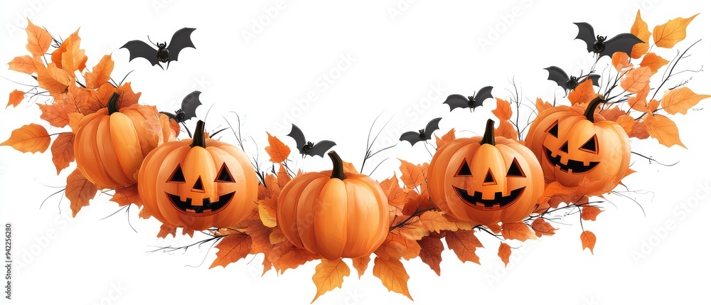 Halloween Wreaths with Pumpkins Displayed Over Transparent Background - Spooky and Festive Decoration Halloween Wreaths with Pumpkins Displayed Over Transparent Background - Spooky and Festive Decoration