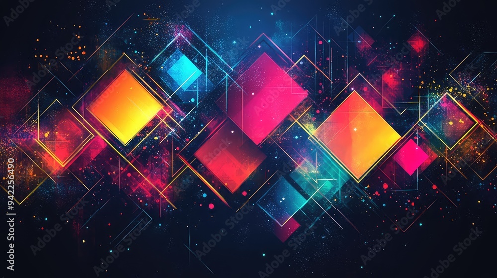 Vibrant Abstract Design Featuring Geometric Shapes and Vivid Colors, Creating a Dynamic Visual Experience Against a Dark Background Vibrant Abstract Design Featuring Geometric Shapes and Vivid Colors, Creating a Dynamic Visual Experience Against a Dark Background
