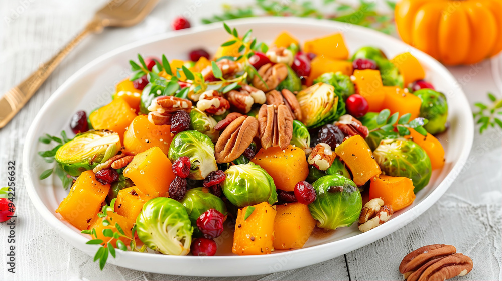 Salad with healthy vegetables and autumn ingredients topped with pecans and cranberries Salad with healthy vegetables and autumn ingredients topped with pecans and cranberries