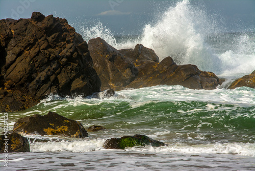 Surf and rocks, Fogarty State Park, Pacific Ocean, Oregon, USA photo