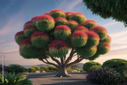 Vibrant 3D Hakea Macrorrhyncha Tree Blossoming Against Beautiful Background photo