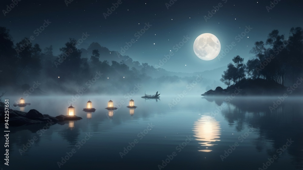 Naklejka premium night landscape with moon