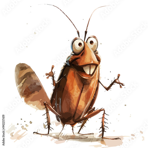 Vector illustration of a cartoon animation of cockroach, painted in watercolor, isolated on a white background, cockroach animation