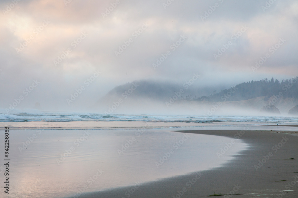 USA, Oregon, Cannon Beach looking to the north along the Pacific Coast line USA, Oregon, Cannon Beach looking to the north along the Pacific Coast line