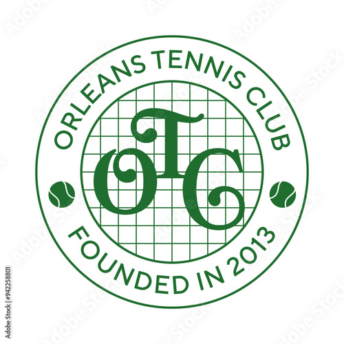 Orleans Tennis Club logo. Vintage print for t-shirt. Trendy Hipster design. Vector illustration