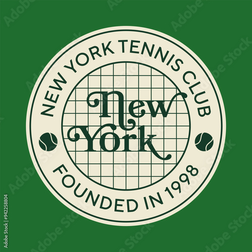 New York Tennis Club logo. Vintage print for t-shirt. Trendy Hipster design. Vector illustration
