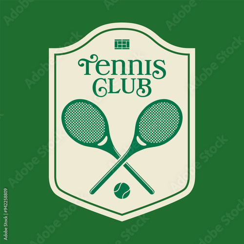 Tennis Club old logo. Vintage print for t-shirt. Trendy Hipster design. Vector illustration