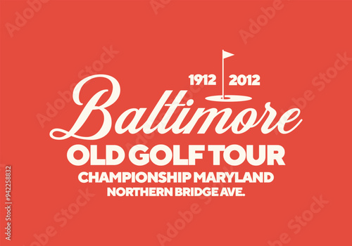 Baltimore old golf tour logo. Vintage print for t-shirt. Trendy Hipster design. Vector illustration