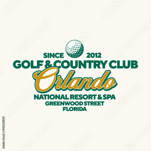Orlando golf and country club logo. Vintage print for t-shirt. Trendy Hipster design. Vector illustration