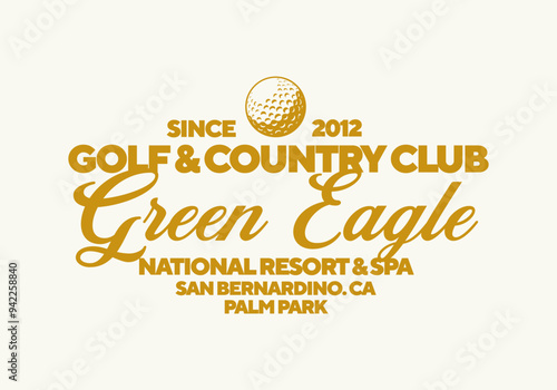 Green Eagle golf and country club logo vintage print for t-shirt. Trendy Hipster design. Vector illustration