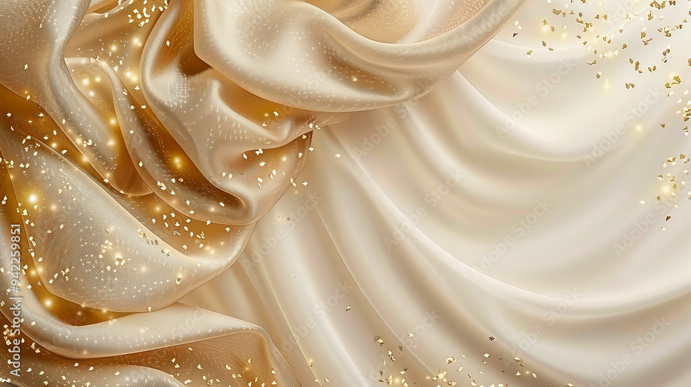 Elegant Draped Fabric with Gold Glitter Accents Elegant Draped Fabric with Gold Glitter Accents