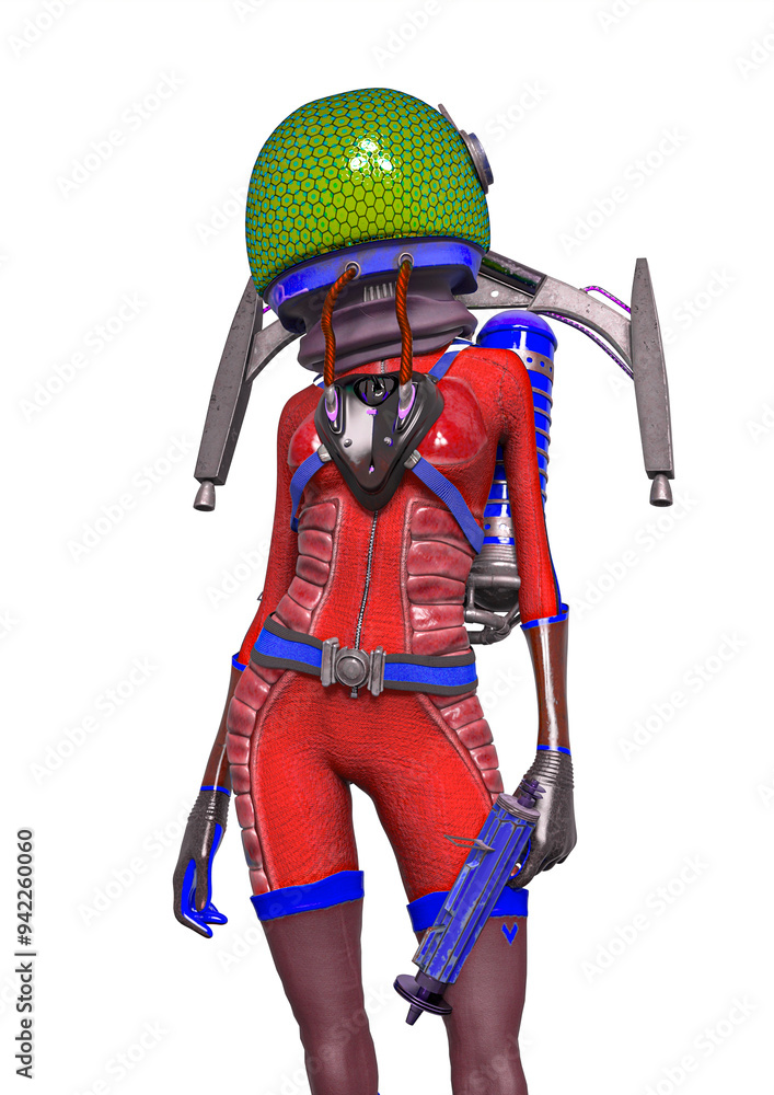 alien girl astronaut is holding and standing up alien girl astronaut is holding and standing up