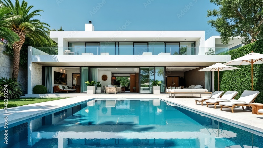 Fototapeta premium Modernes Architekturtraumhaus mit Pool