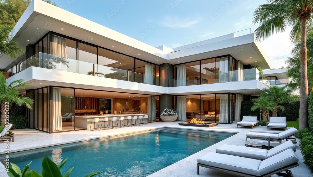 Fototapeta premium Modernes Architekturtraumhaus mit Pool