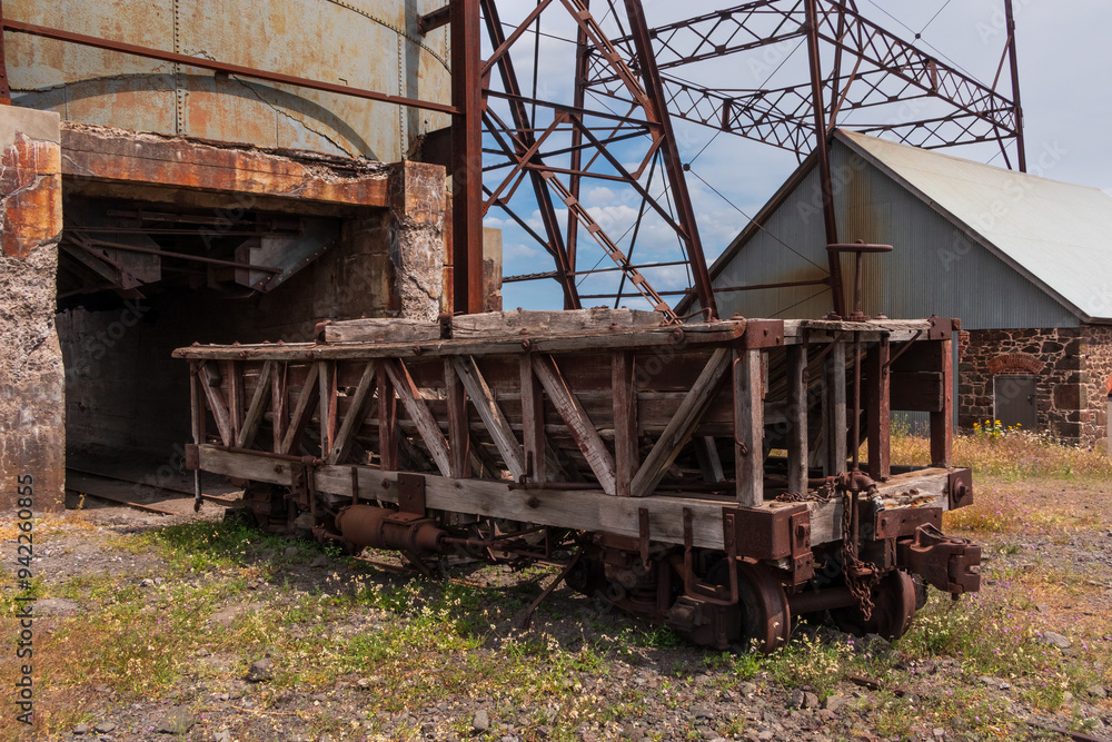 Ruins of An Old Rail Car Outside A Former Mine Building Ruins of An Old Rail Car Outside A Former Mine Building