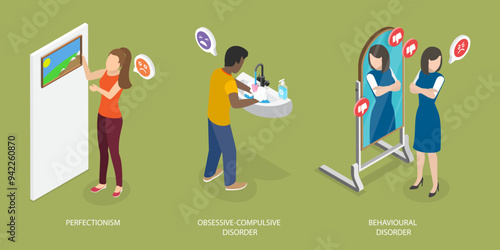 3D Isometric Flat Vector Illustration of Obsessive-compulsive Disorder, OCD