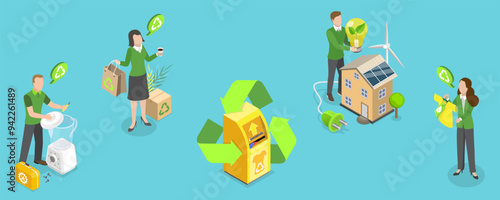 3D Isometric Flat Vector Illustration of Zero Waste, Circular Economy