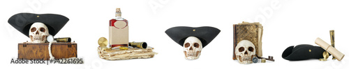 Set of pirate attributes on white background photo