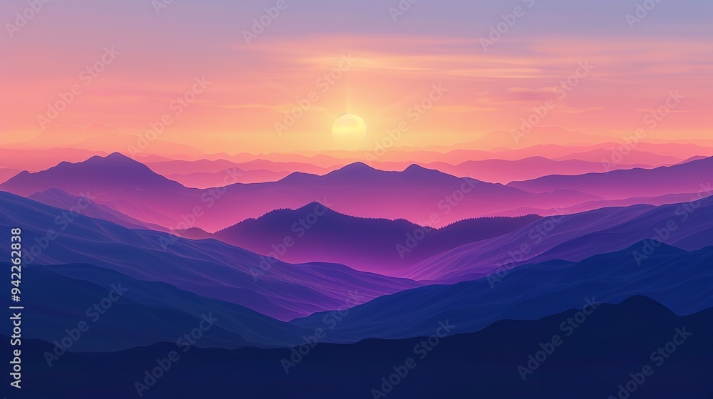 Obraz premium A mountain range with a sun setting behind it