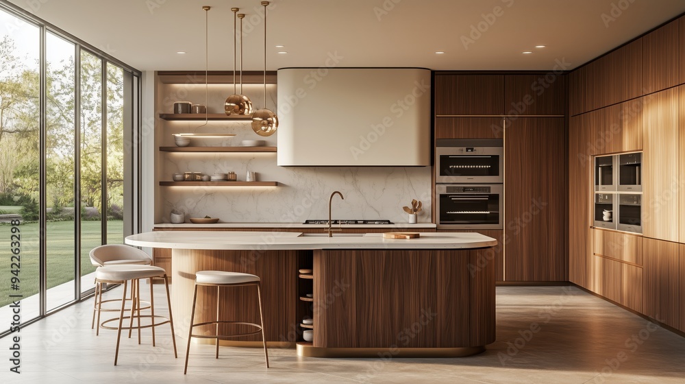 A kitchen modern and traditional components give this mid-century. A kitchen modern and traditional components give this mid-century.
