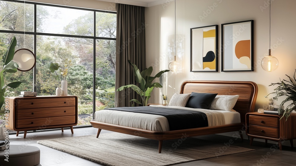 A bedroom modern and traditional components give this mid-century. A bedroom modern and traditional components give this mid-century.