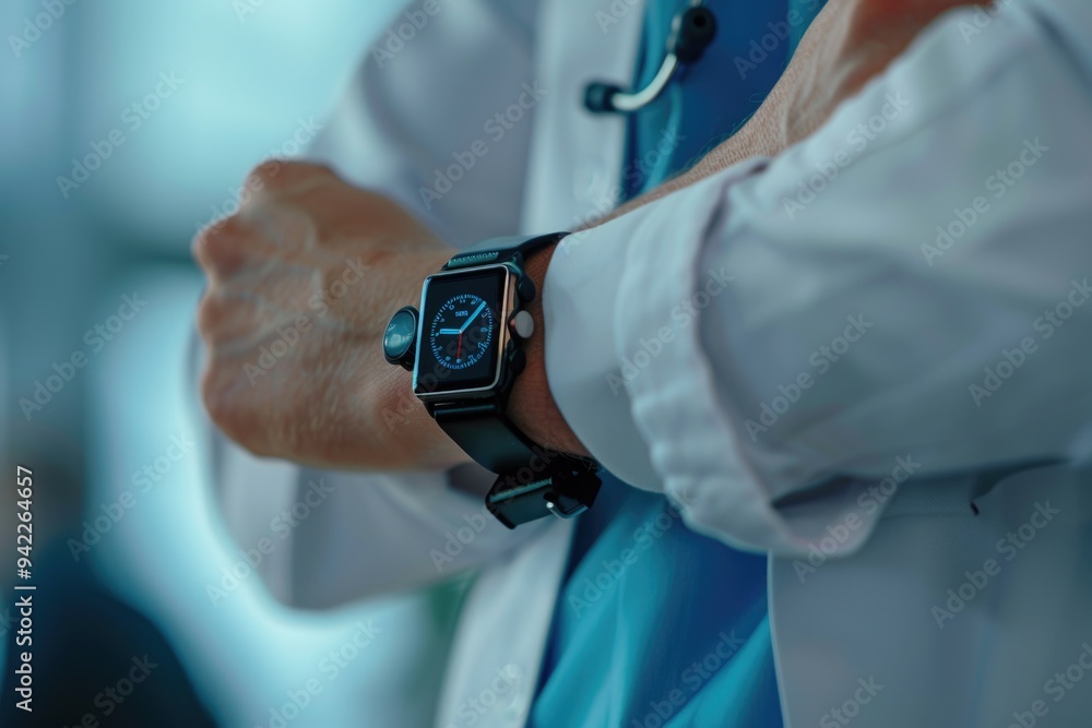 A man wearing a white shirt and blue tie, with a watch on his wrist A man wearing a white shirt and blue tie, with a watch on his wrist