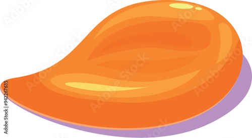 Illustration of a ripe mango pulp lying on a surface, with a shadow cast beneath it