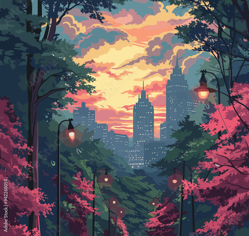 Atlanta (Georgia ) city, USA. Touristic Greeting Card, travel poster from Atlanta. Art Vector Illustration