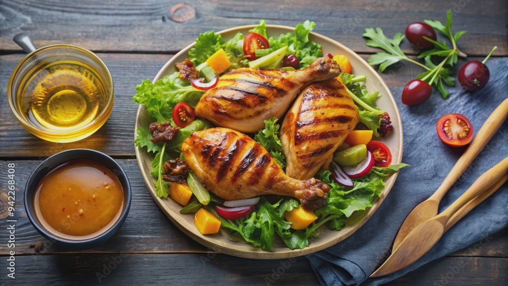 Barbecue chicken with honey drizzle and fresh salad , barbecue, chicken, honey, grilling, barbecue sauce, grilled, delicious, meal Barbecue chicken with honey drizzle and fresh salad , barbecue, chicken, honey, grilling, barbecue sauce, grilled, delicious, meal