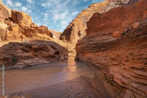 Steam flowing through canyon walls of Coyote Gulch, Glen Canyon National Recreation Area, Utah. photo