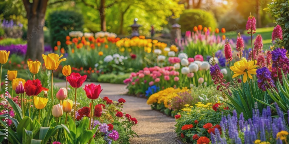 Colorful flowers blooming in a vibrant garden setting, floral, nature, outdoor, plant, beautiful, summer, blossom, botanical Colorful flowers blooming in a vibrant garden setting, floral, nature, outdoor, plant, beautiful, summer, blossom, botanical
