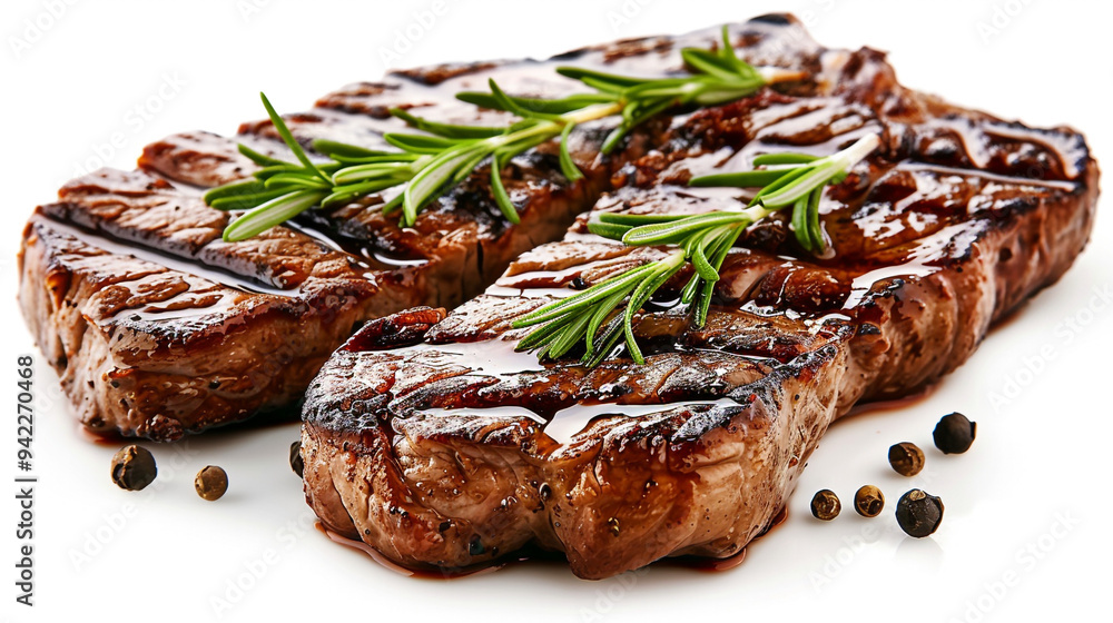 Perfectly Grilled Beef Steak on a Clean White Background for a Classic Presentation Perfectly Grilled Beef Steak on a Clean White Background for a Classic Presentation