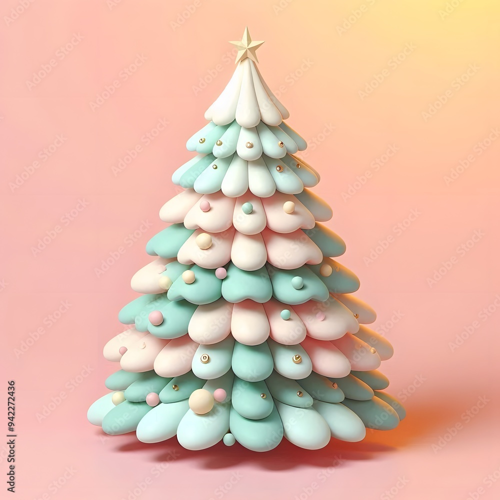 3D Christmas Tree - Isolated on Pastel Background 3D Christmas Tree - Isolated on Pastel Background