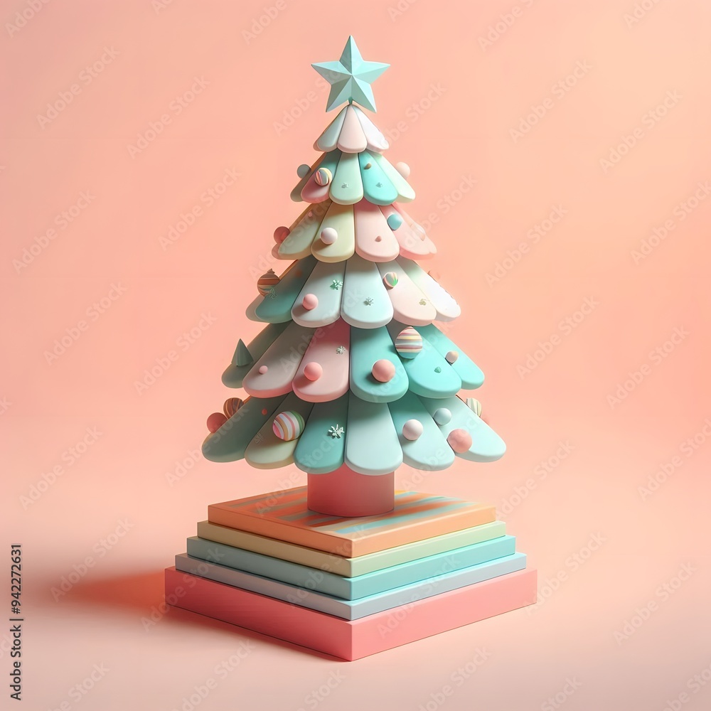 3D Christmas Tree - Isolated on Pastel Background 3D Christmas Tree - Isolated on Pastel Background