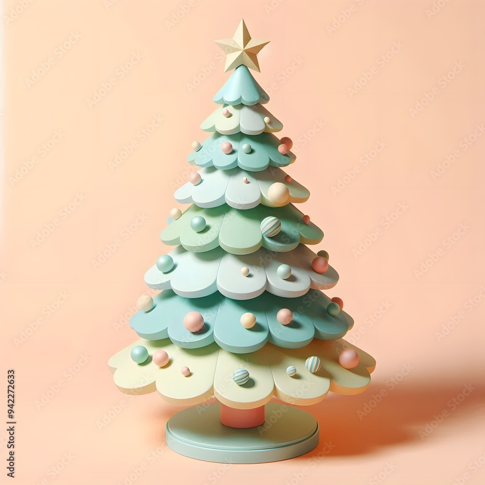 3D Christmas Tree - Isolated on Pastel Background 3D Christmas Tree - Isolated on Pastel Background