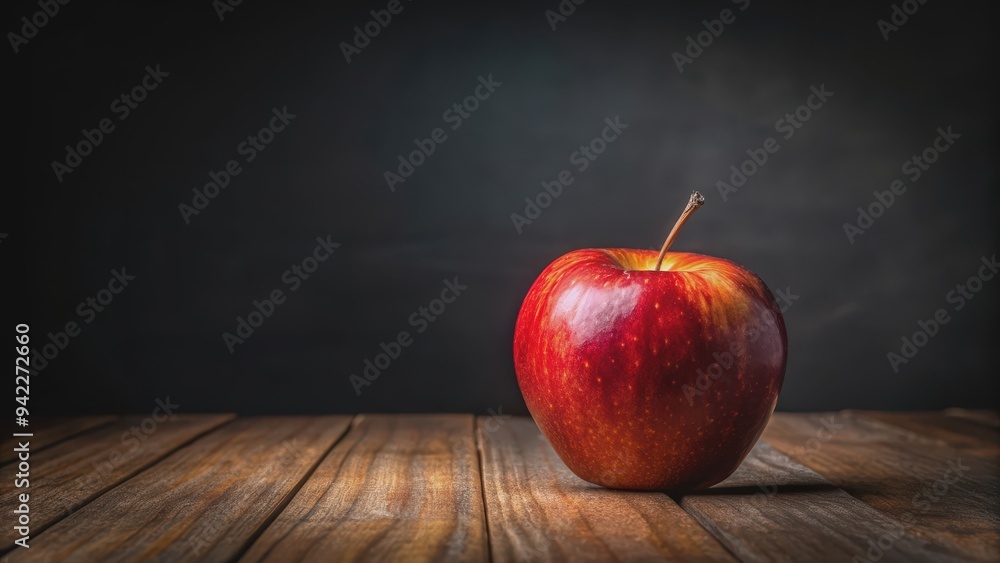 Red apple on table with dark background, red, apple, table, dark, background, fruit, fresh, ripe, healthy, snack, organic Red apple on table with dark background, red, apple, table, dark, background, fruit, fresh, ripe, healthy, snack, organic