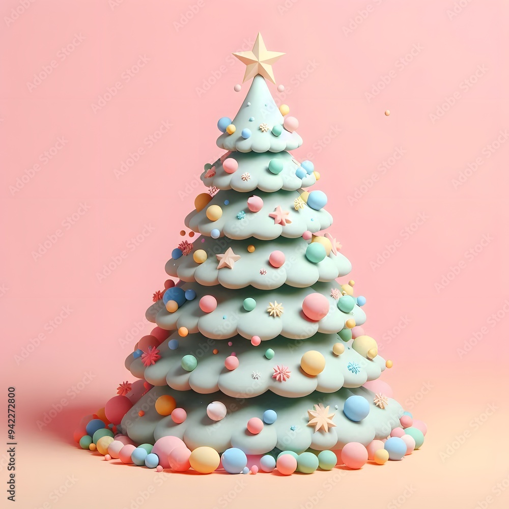 3D Christmas Tree - Isolated on Pastel Background 3D Christmas Tree - Isolated on Pastel Background