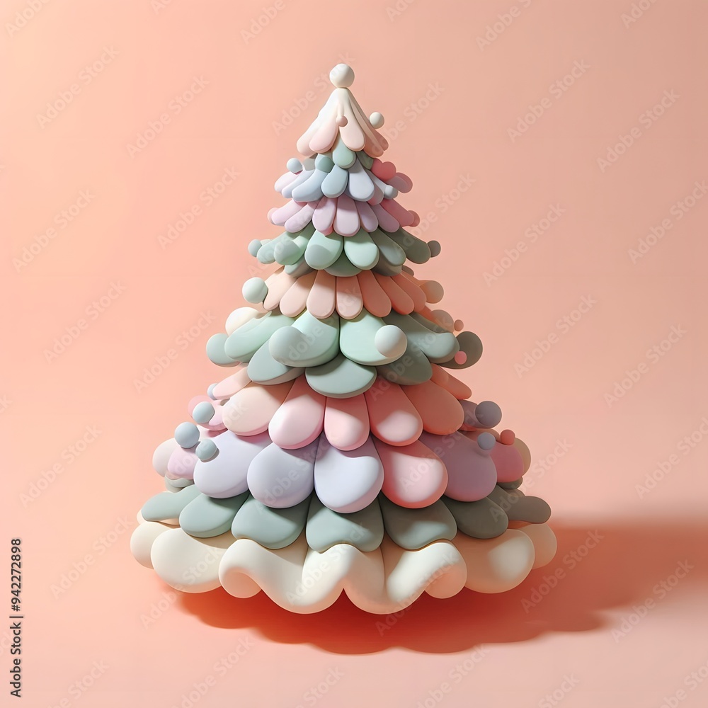 3D Christmas Tree - Isolated on Pastel Background 3D Christmas Tree - Isolated on Pastel Background
