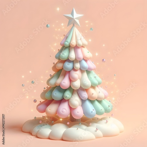 3D Christmas Tree - Isolated on Pastel Background