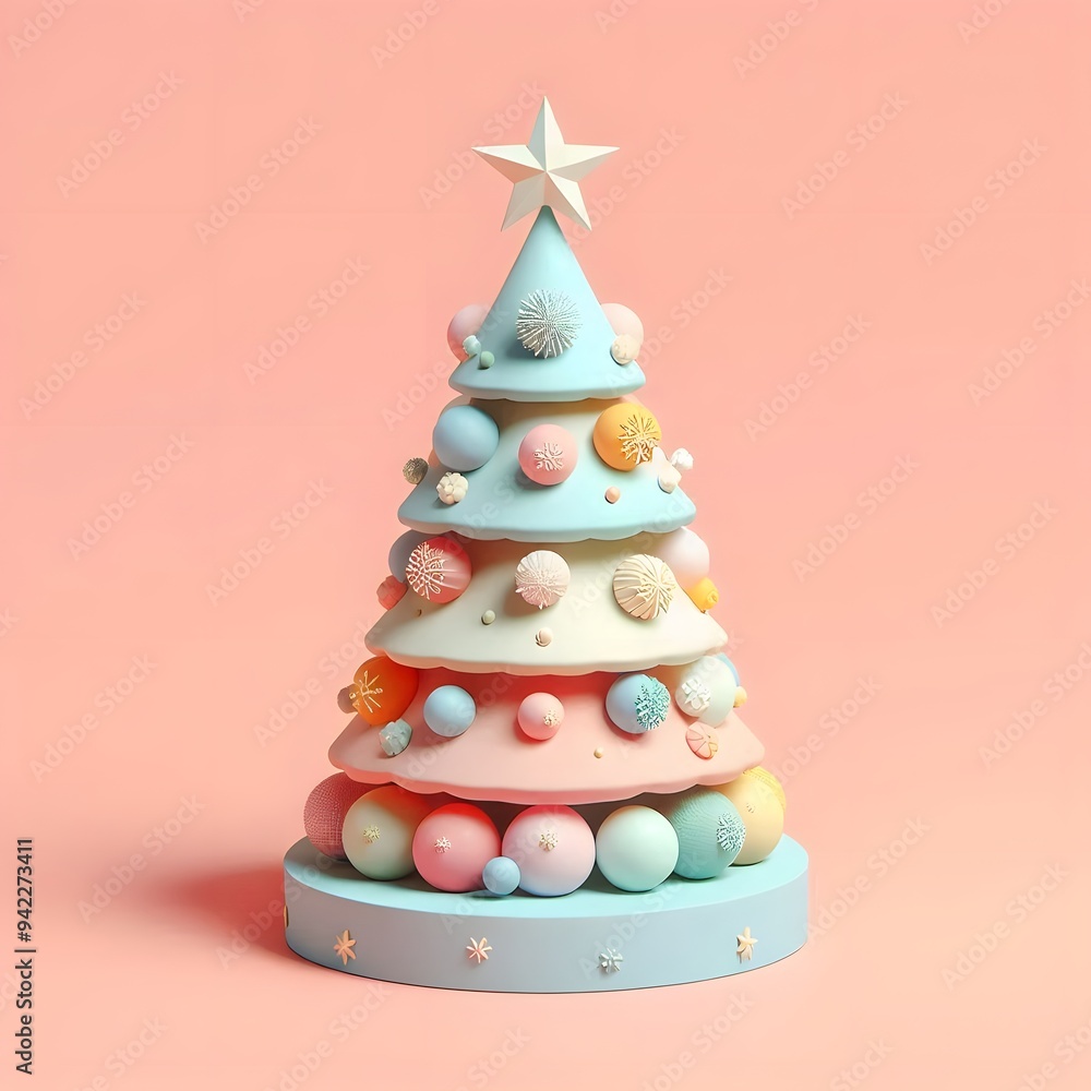 3D Christmas Tree - Isolated on Pastel Background 3D Christmas Tree - Isolated on Pastel Background