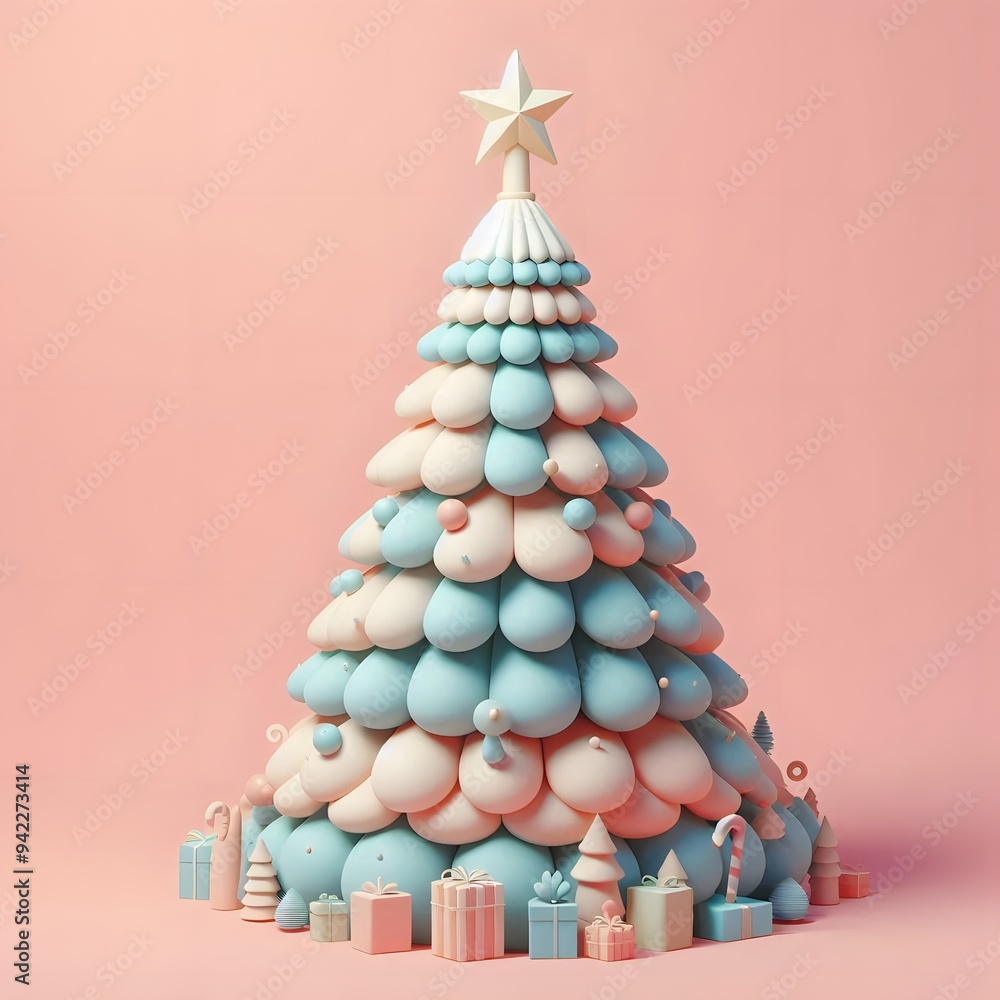 3D Christmas Tree - Isolated on Pastel Background 3D Christmas Tree - Isolated on Pastel Background