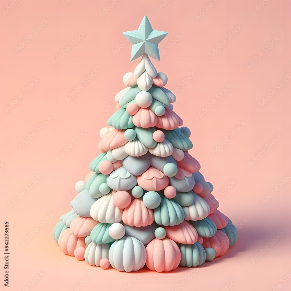 3D Christmas Tree - Isolated on Pastel Background 3D Christmas Tree - Isolated on Pastel Background
