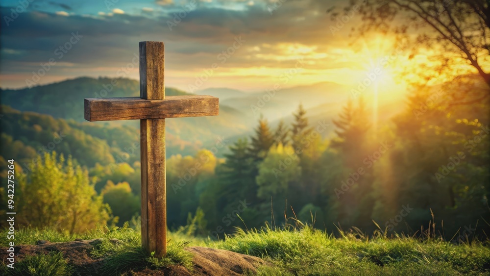 A cross symbolizing faith and spirituality in a natural setting, faith, spirituality, religion, symbol A cross symbolizing faith and spirituality in a natural setting, faith, spirituality, religion, symbol
