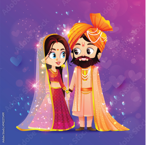 Indian bride and groom culture wedding with Indian traditional dress vector