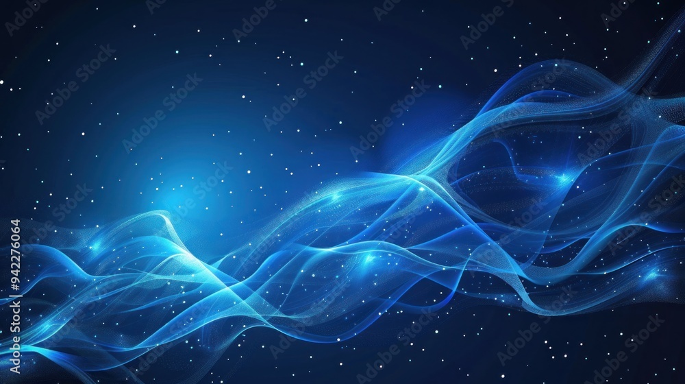 Blue abstract background with glowing lines and stars, representing modern data and network technology. Blue abstract background with glowing lines and stars, representing modern data and network technology.