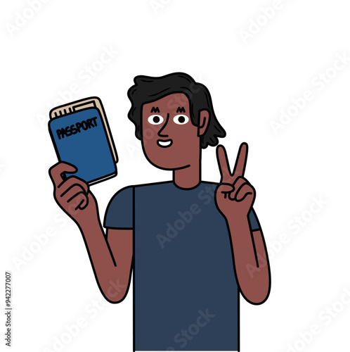 black man holding her passport ready to travel.eps