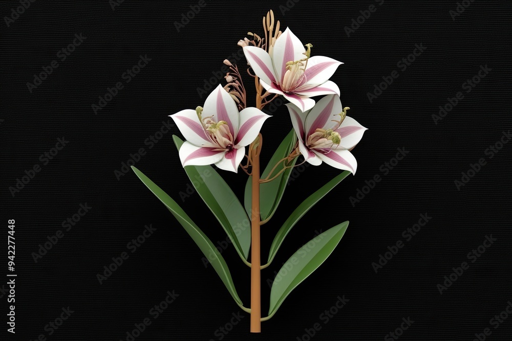 Fototapeta premium 3D Visualization of Isolated Spiraea Douglasii Flowers with Inflorescence Details on Black Background
