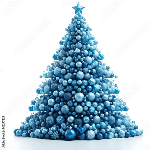 3D Blue Christmas Tree - Modern Design on White Background